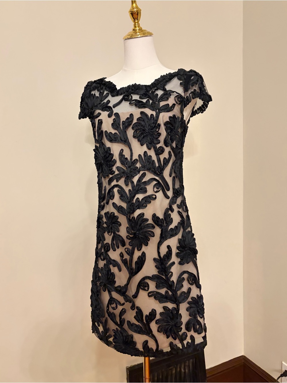Phoebe Couture Black Floral Appliqué Mini Dress